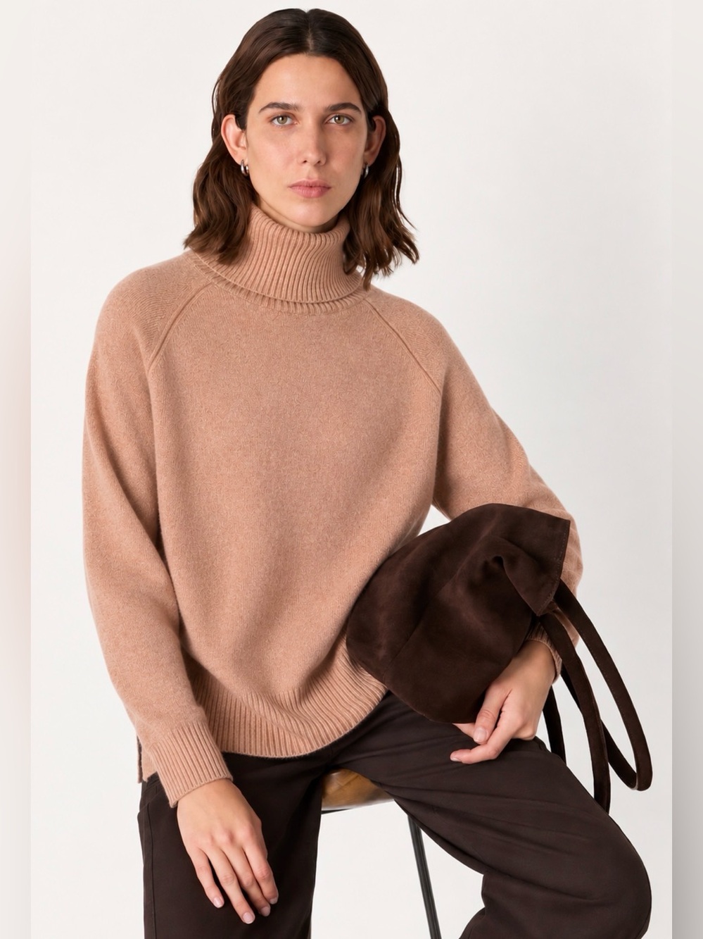 Frank and Oak Alpaca Merino Wool Beige Turtleneck Sweater XL Cozy Quiet Luxury